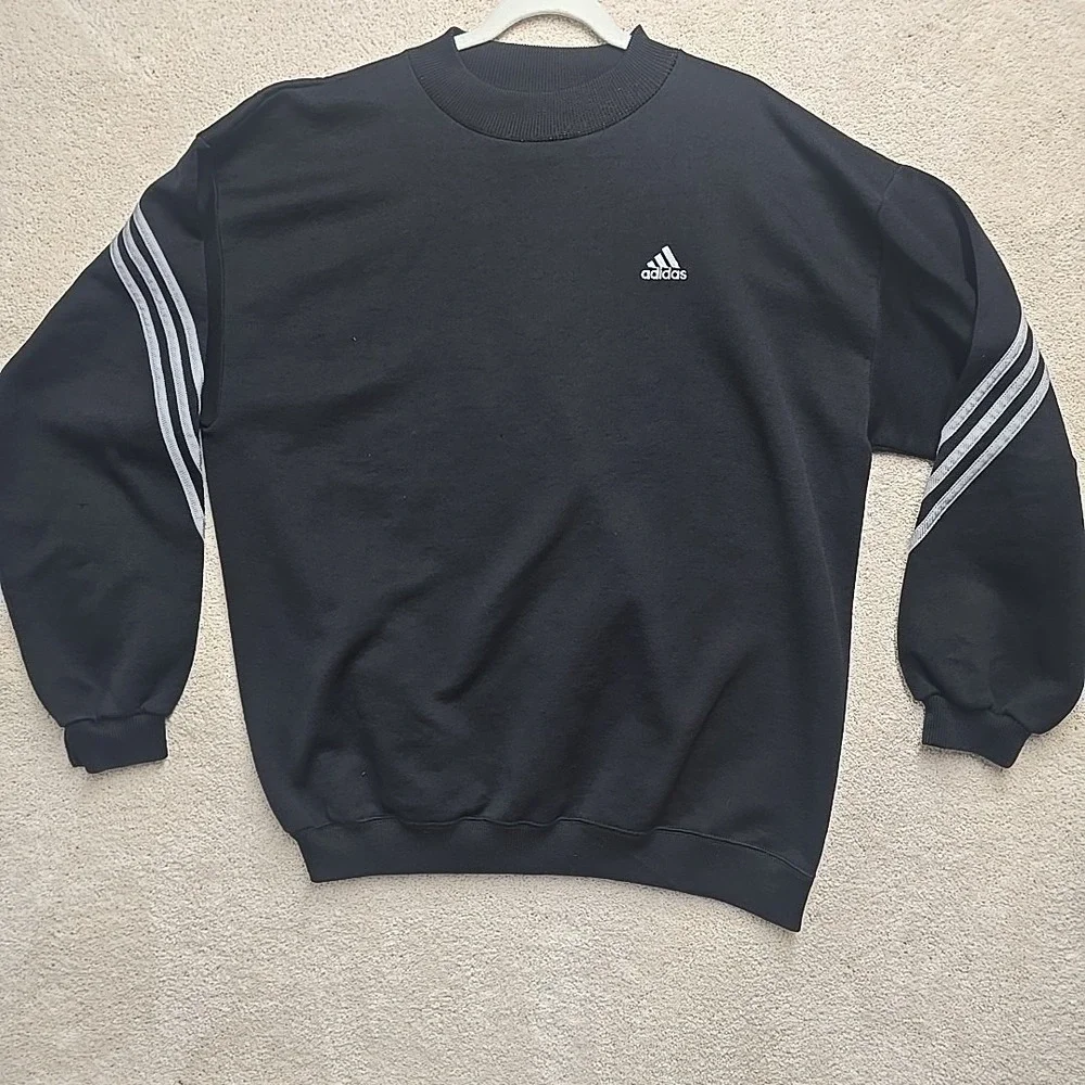 Retro Adidas USA Black Sweatshirt Mens XL Three Stripe Crewneck Athleisure‎